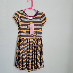 Dot Dot Smile Dress Girl's 3/4 Toddler Gray Aztec Twirl Cap Sleeve NWT